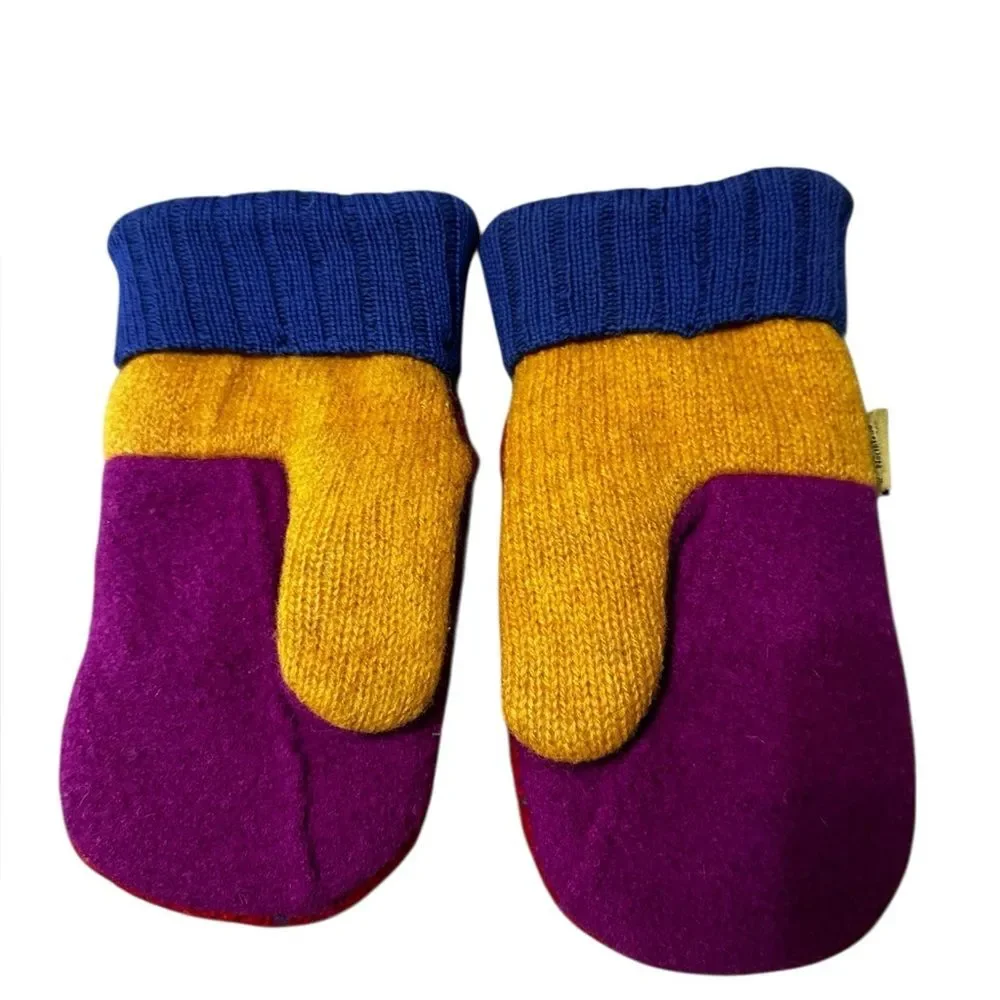 Northland Woolens Felted Wool Mittens Colorblock Fleece Lined Winter Gloves S/M
